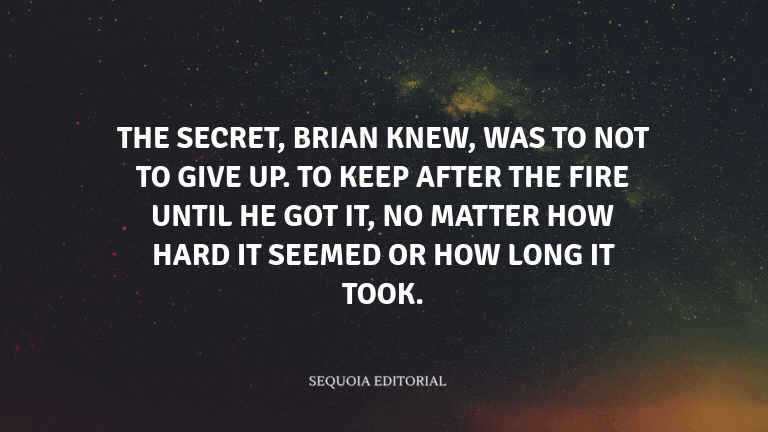 The secret, Brian knew, was to not to give up. To keep after the fire until he got it, no matter how